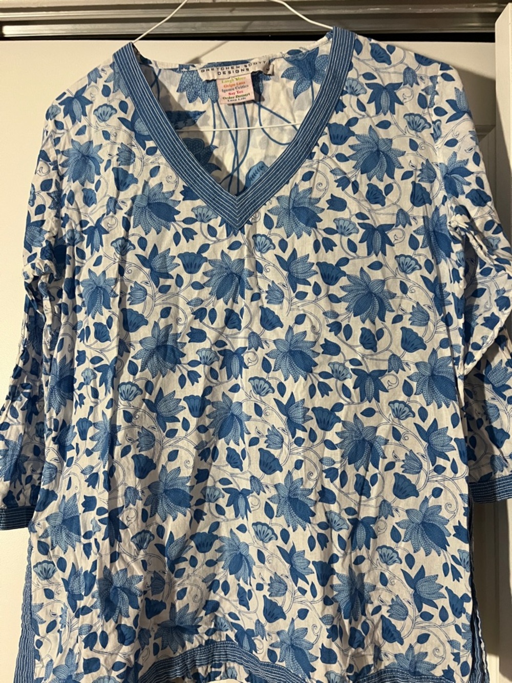 Gretchen Scott Designs Blue Floral V-Neck Tunic